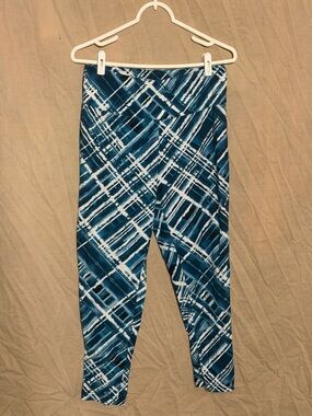 Terra & Sky Blue and White Plaid-Style Girls' Leggings